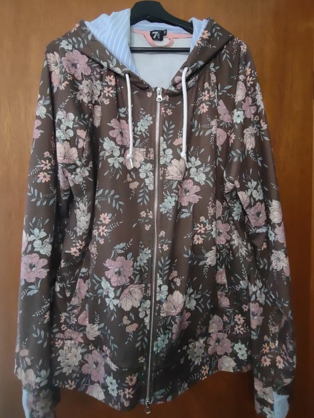 7Degrees Brown Pink Blue Floral Hoodie Tall Plus 4x Fitted Pockets